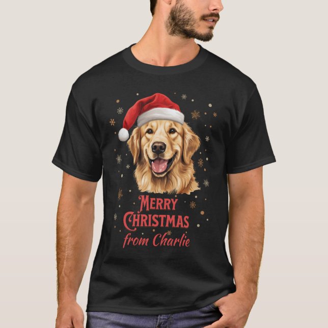 T-shirt Golden Retriever Chien Père Noël Joyeux Noël (Devant)