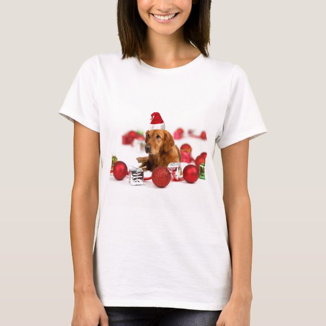 T-shirt Golden Retriever Chien W Red Santa Chapel Noël (Devant)