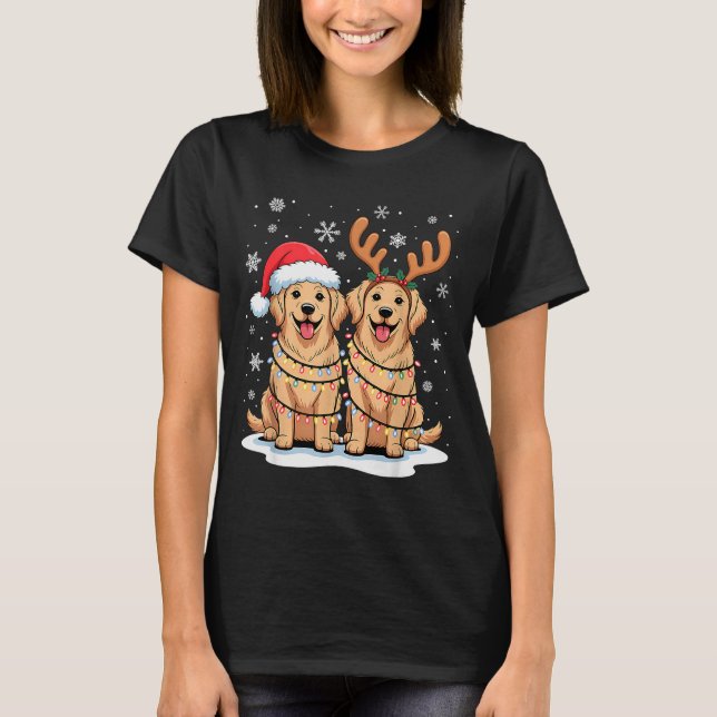 T-shirt Golden Retriever Christmas Santa Hat Reindeer Ligh (Devant)