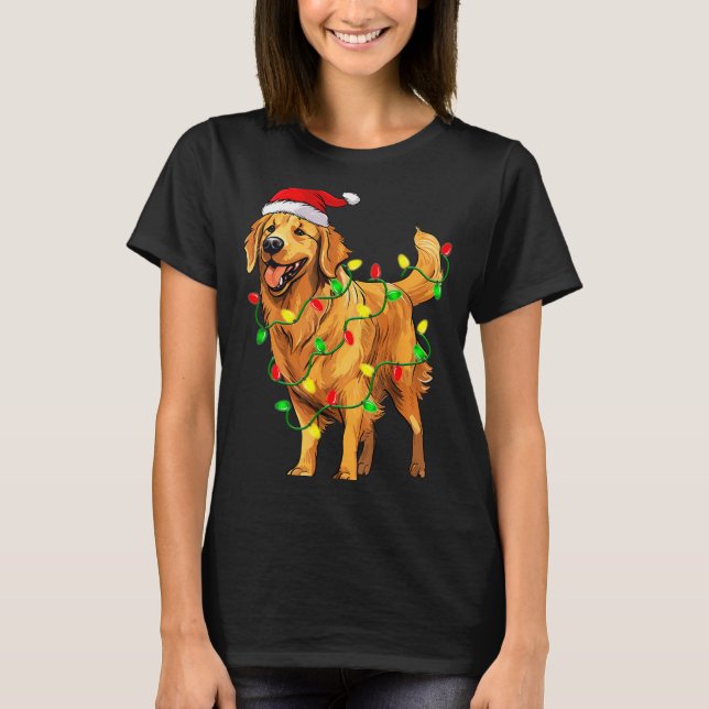 T-shirt Golden Retriever Christmas Santa Hat Tree Lights P (Devant)