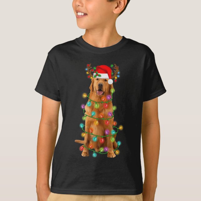 T-shirt Golden Retriever Christmas Tree Lights Pyjama Chie (Devant)