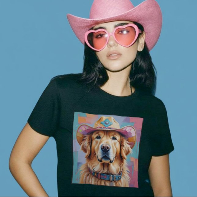 T-shirt Golden Retriever couleur esthétique Cowgirl chemis (Golden Retriever Colorful Aesthetic Cowgirl Shirt )