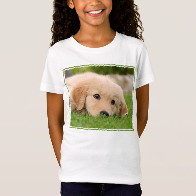T-Shirt Golden Retriever Cube Puppy Dreams Chien Head Phot (Devant)