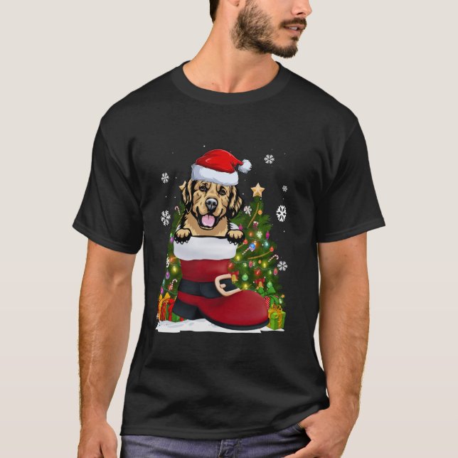 T-shirt Golden Retriever dans la chaussure Santa Hat Noël  (Devant)