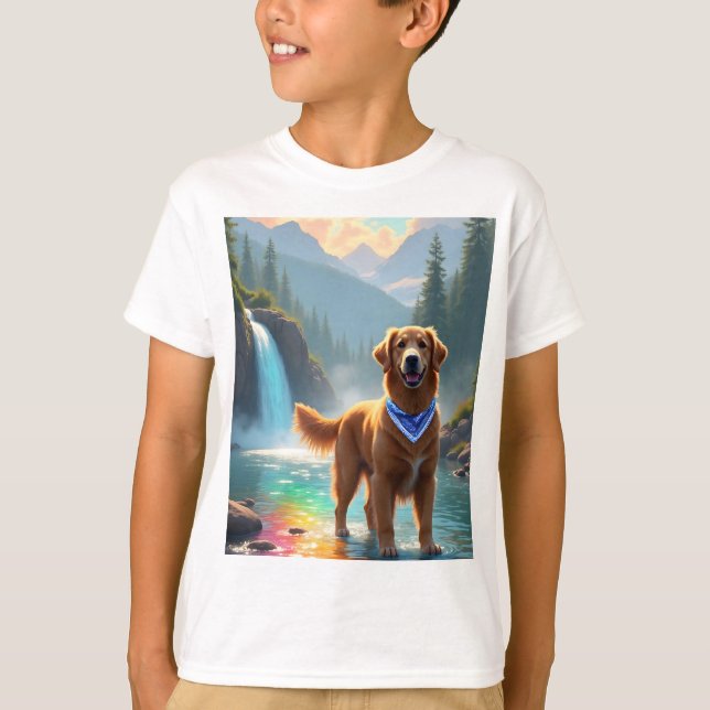 T-shirt Golden Retriever dans un Imaginaire Rainbow River (Devant)
