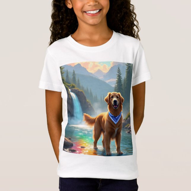 T-Shirt Golden Retriever dans un Imaginaire Rainbow River (Devant)