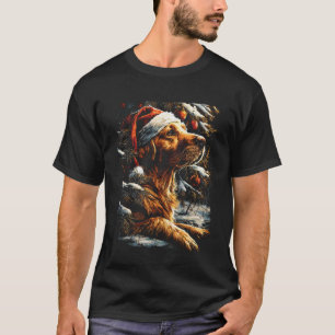 T-shirt Golden Retriever de Noël avec chapeau de Père Noël