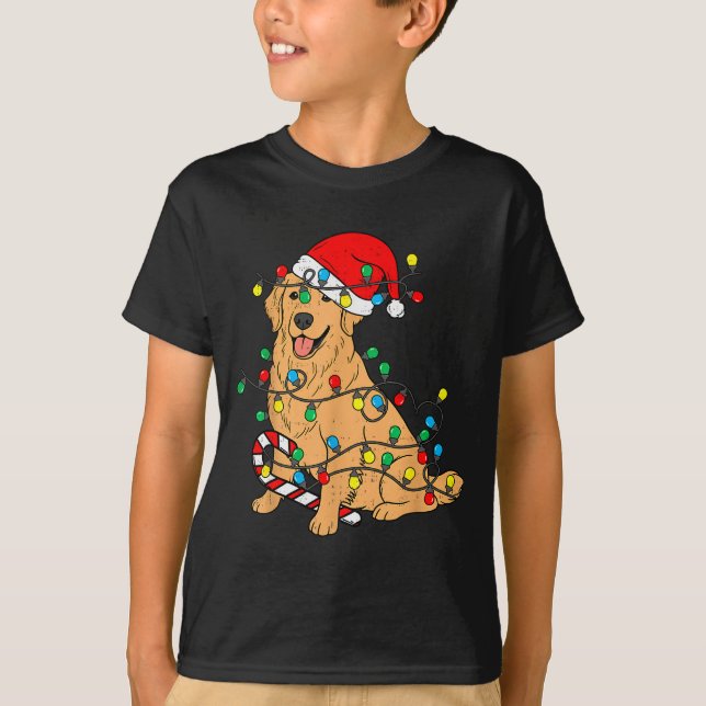 T-shirt Golden Retriever Dog Christmas Lights Xmas Pet Dog (Devant)