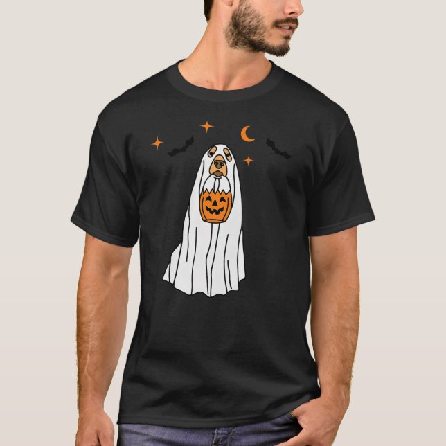 T-shirt Golden Retriever Dog Ghost and Pumpkin Halloween F (Devant)