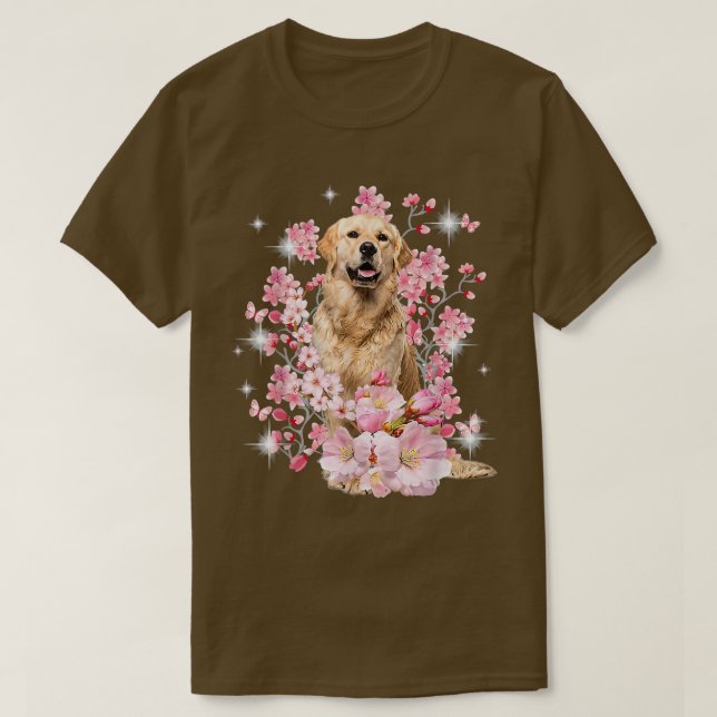 T-shirt Golden Retriever Dog Japanese Cherry Blossom Sakur (Design devant)