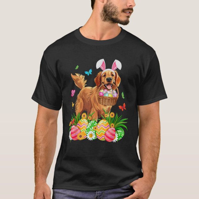 T-shirt Golden Retriever Dog With Bunny Ears Egg Basket Ea (Devant)