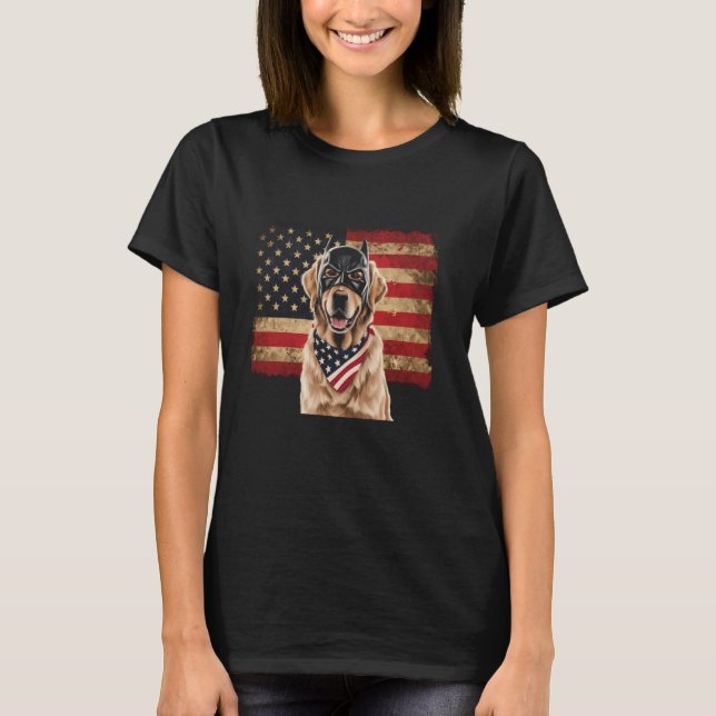 T-shirt Golden Retriever Drapeau Américain Lunettes de sol (Devant)