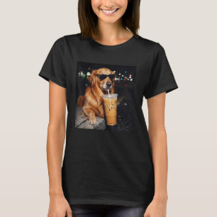 T-shirt Golden Retriever Drôle Buvant Café Glacé Amateur