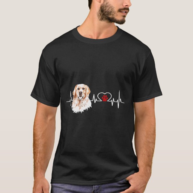 T-shirt Golden Retriever Ekg Heartbeat Heart Line Chien Lo (Devant)
