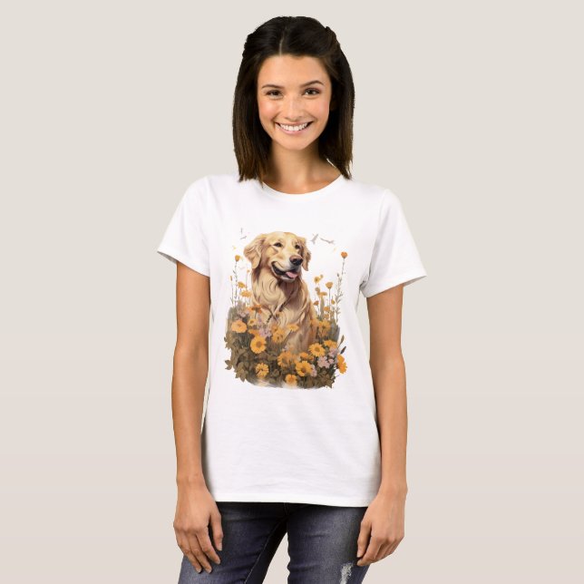 T-shirt Golden Retriever Entouré de tournesols (Devant entier)