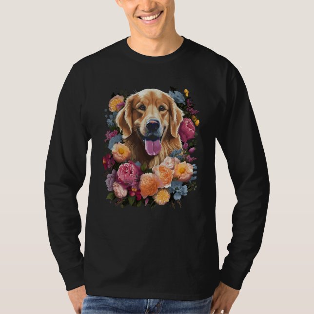T-shirt Golden Retriever Flower Bouquet (Devant)