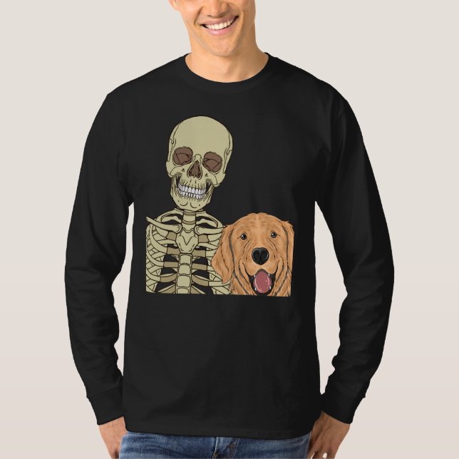 T-shirt Golden Retriever Friend Scary Skeleton (Devant)
