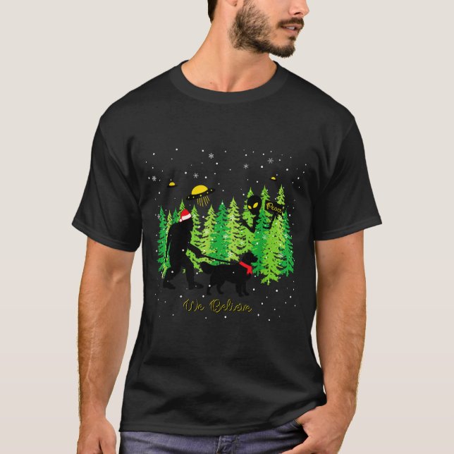 T-shirt Golden Retriever Funny Bigfoot Christmas Alien Ufo (Devant)