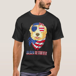 T-shirt Golden Retriever Lunettes de soleil Drapeau Améric