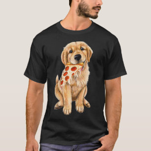 T-shirt Golden Retriever manger pizza chiot avec une tranc