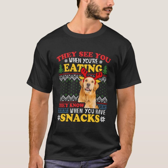 T-shirt Golden Retriever Mauvais Noël Ils Voient Que Tu Ma (Devant)