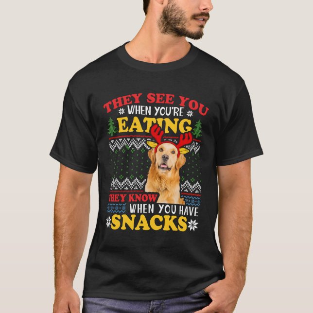 T-shirt Golden Retriever Mauvais Noël Ils Voient Que Tu Ma (Devant)