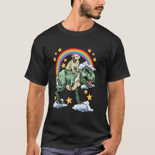T-shirt Golden Retriever monte un dinosaure Dino