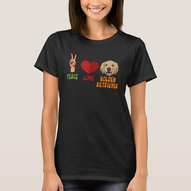 T-shirt Golden Retriever Peace Love Unity Heart Truce Pets (Devant)