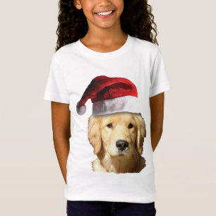 T-Shirt Golden Retriever portant un Casquette du Père Noël