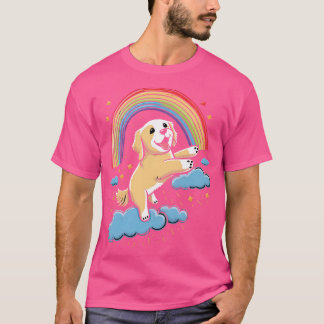 T-shirt Golden Retriever Rainbow Cloud Cute Animaux Kawaii