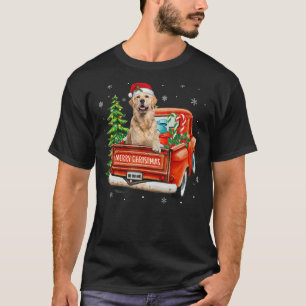 T-shirt Golden Retriever Ride Red Truck Christmas Chien Pa