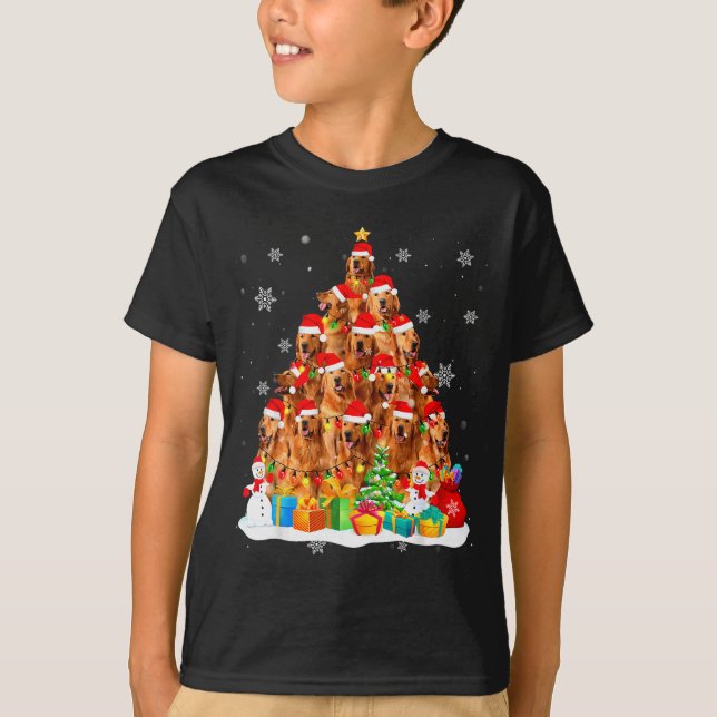 T-shirt Golden Retriever Santa Christmas Tree Lights Dog X (Devant)