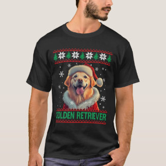 T-shirt Golden Retriever Santa Hat Vilain Noël