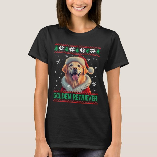 T-shirt Golden Retriever Santa Hat Vilain Noël (Devant)