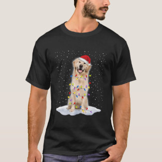 T-shirt Golden Retriever Santa Tree Lights
