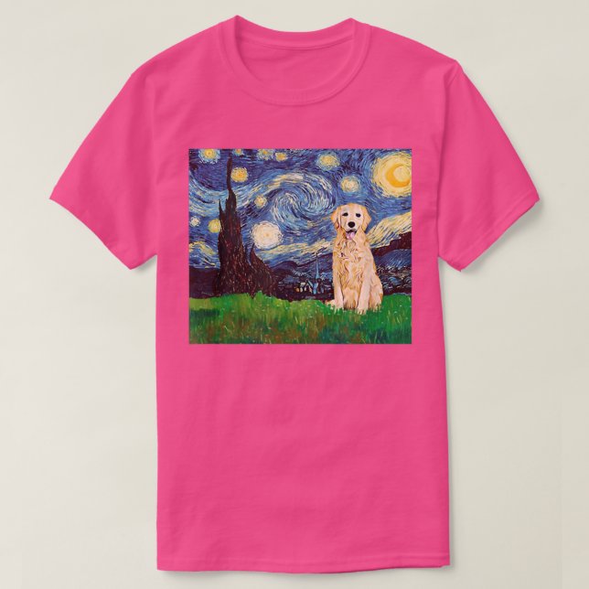 T-shirt Golden Retriever Starry Night Inspiré Goldie Chien (Design devant)