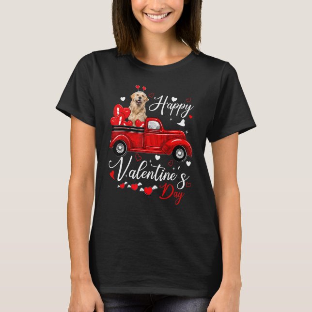 T-shirt Golden retriever Valentine's Day Dogs Red Truck He (Devant)