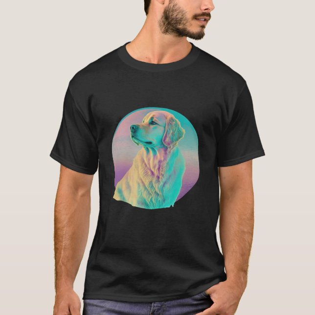 T-shirt Golden Retriever Vaporwave Retrowave Aesthetic  1 (Devant)