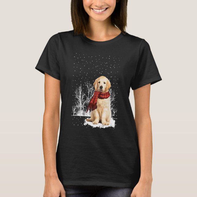 T-shirt Golden Retriever Winter Scarf  Dogs Tree Forest Sn (Devant)
