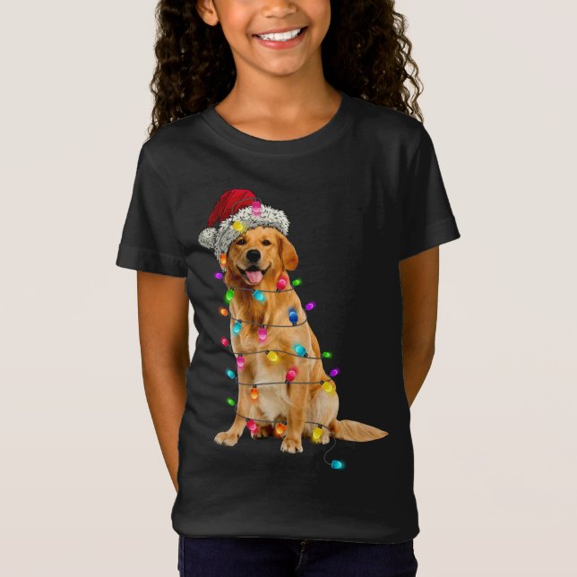 T-Shirt Golden Retrivers Lumières de Noël Casquette Père N (Devant)