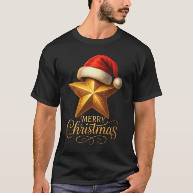 T-shirt Golden Star avec Santa Hat Joyeux Noël (Devant)