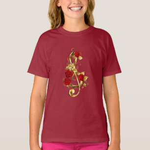 T-shirt Golden Treble Clef avec fleurs Roses