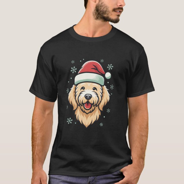 T-shirt Goldendoodle Chien de Noël Xmas Santa Hat Golden D (Devant)