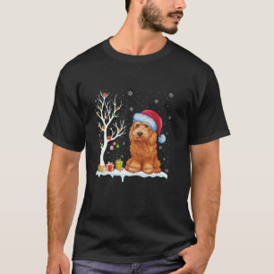 T-shirt Goldendoodle Chien Santa Hat Festif Arbre Lumière