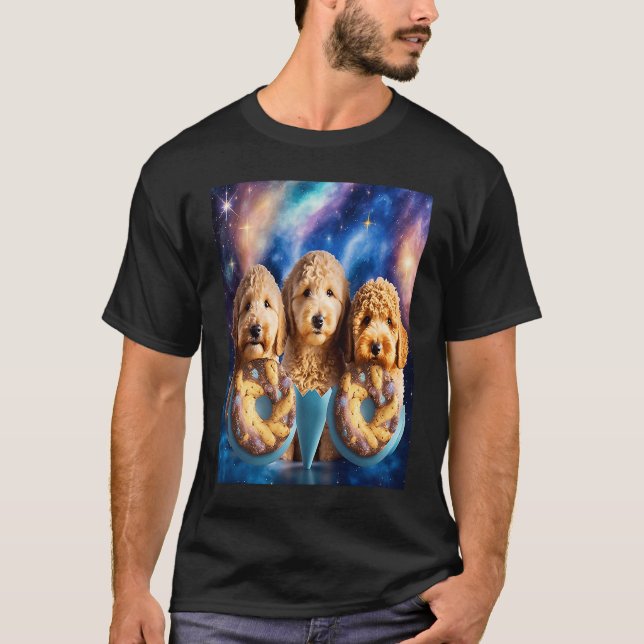 T-shirt Goldendoodle Dans L'Espace Avec Des Donuts Mignons (Devant)