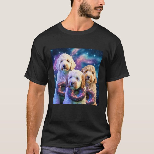 T-shirt Goldendoodle dans l'espace avec des donuts Mignons (Devant)