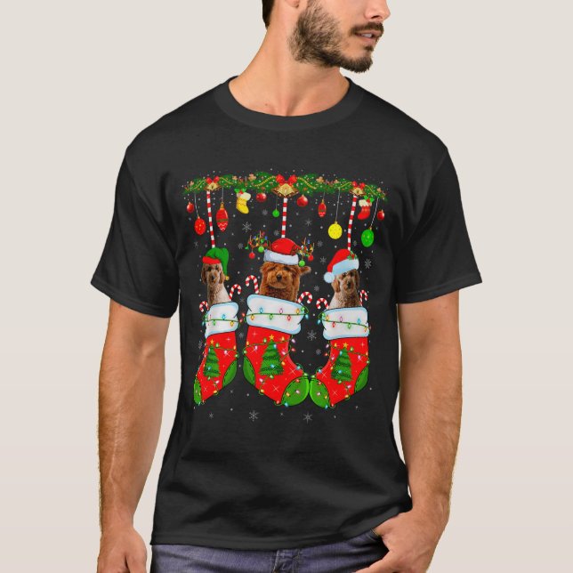 T-shirt Goldendoodle Dog In Christmas Socks Funny Pet Dog  (Devant)