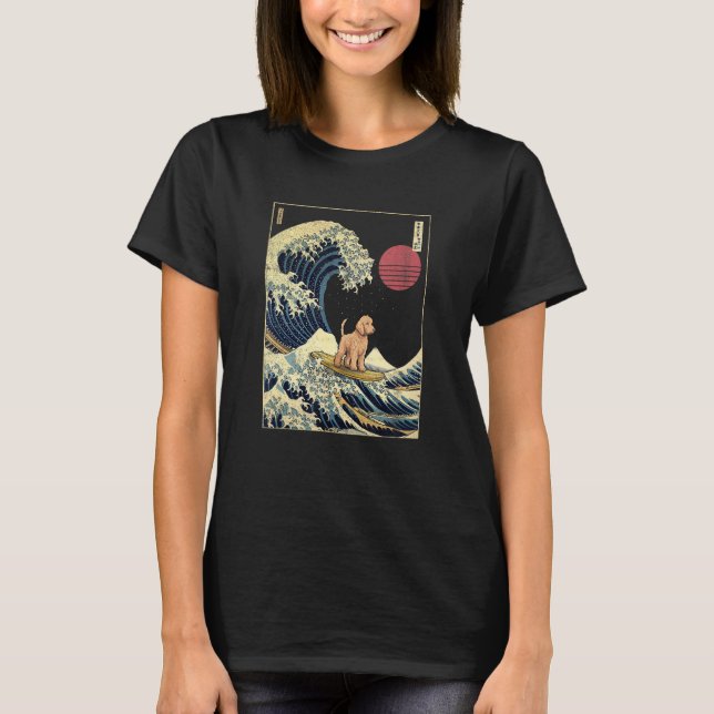 T-shirt Goldendoodle Japonais Kanagawa Vague Surf Chien (Devant)