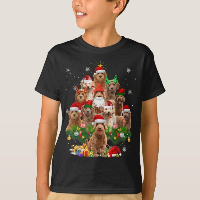 T-shirt Goldendoodle Noël Arbre Lumières Drôle Chien Xmas (Devant)