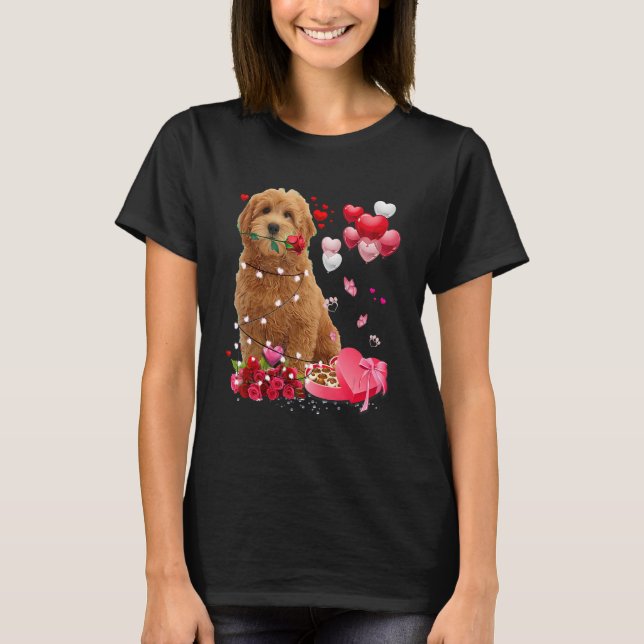 T-shirt Goldendoodle Rose Heart Happy Valentine Day Dog Mo (Devant)